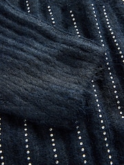 Navy Blue Gem Ribbed Crew Neck Knitted T-Shirt With Alpaca Wool - Image 9 of 11