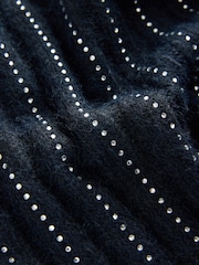 Navy Blue Gem Ribbed Crew Neck Knitted T-Shirt With Alpaca Wool - Image 10 of 11