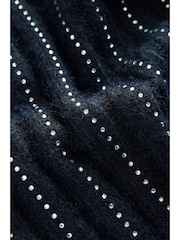 Navy Blue Gem Ribbed Crew Neck Knitted T-Shirt With Alpaca Wool - Image 2 of 11