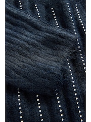 Navy Blue Gem Ribbed Crew Neck Knitted T-Shirt With Alpaca Wool - Image 3 of 11