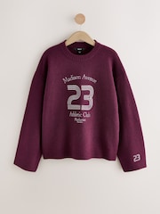Burgundy Red Sports Graphic Embroidered Jumper With Wool - Image 1 of 3