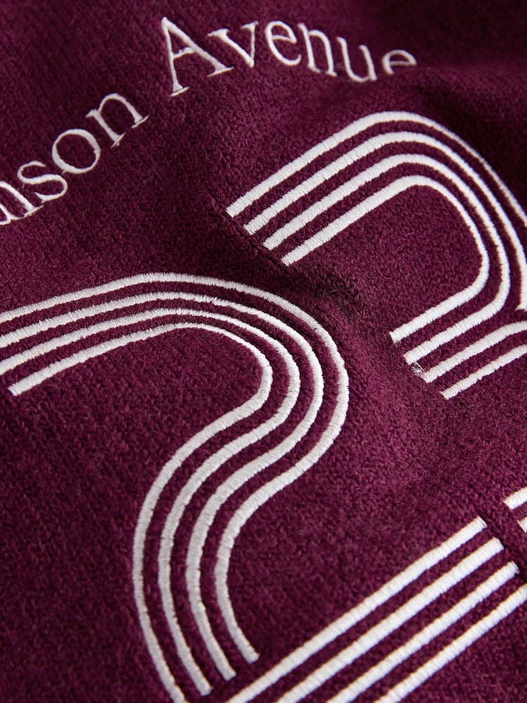 Burgundy Red Sports Graphic Embroidered Jumper With Wool - Image 2 of 3