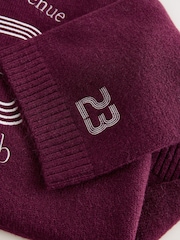 Burgundy Red Sports Graphic Embroidered Jumper With Wool - Image 3 of 3