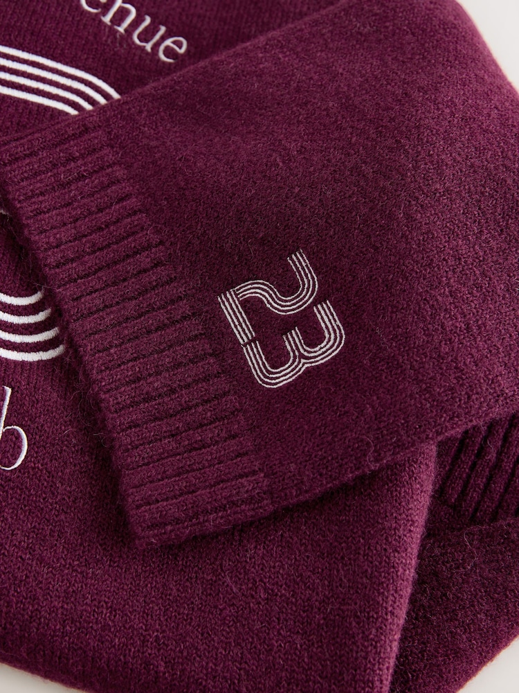 Burgundy Red Sports Graphic Embroidered Jumper With Wool - Image 3 of 3