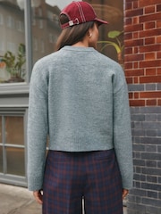 Grey Sports Slogan V-Neck Knitted Jumper - Image 10 of 13