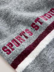 Grey Sports Slogan V-Neck Knitted Jumper - Image 12 of 13