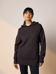 Chocolate Brown Graphic Knitted Hoodie Jumper With Wool - Image 1 of 9