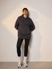 Chocolate Brown Graphic Knitted Hoodie Jumper With Wool - Image 2 of 9