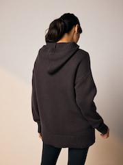 Chocolate Brown Graphic Knitted Hoodie Jumper With Wool - Image 5 of 9