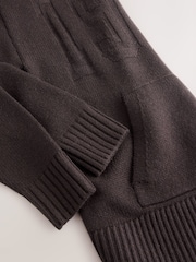 Chocolate Brown Graphic Knitted Hoodie Jumper With Wool - Image 9 of 9