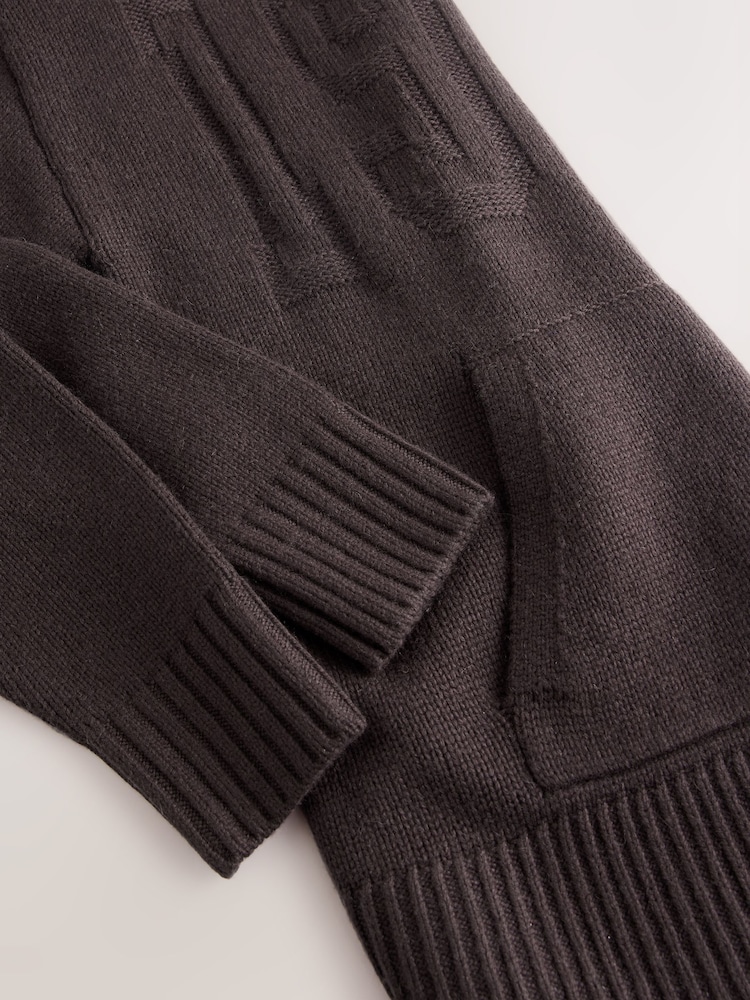 Chocolate Brown Graphic Knitted Hoodie Jumper With Wool - Image 9 of 9