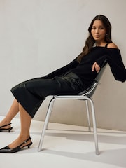 Black Soft Touch Cotton Rich Twist Shoulder Long Sleeve Jumper - Image 9 of 12