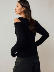 Black Soft Touch Cotton Rich Twist Shoulder Long Sleeve Jumper - Image 12 of 12