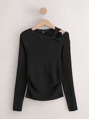 Black Soft Touch Cotton Rich Twist Shoulder Long Sleeve Jumper - Image 1 of 12