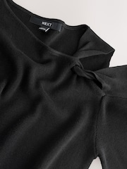 Black Soft Touch Cotton Rich Twist Shoulder Long Sleeve Jumper - Image 3 of 12