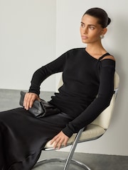 Black Soft Touch Cotton Rich Twist Shoulder Long Sleeve Jumper - Image 4 of 12