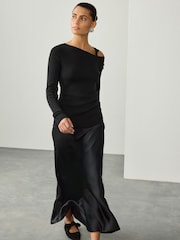 Black Soft Touch Cotton Rich Twist Shoulder Long Sleeve Jumper - Image 5 of 12
