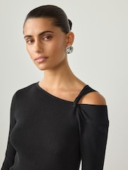 Black Soft Touch Cotton Rich Twist Shoulder Long Sleeve Jumper - Image 6 of 12