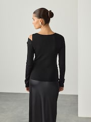 Black Soft Touch Cotton Rich Twist Shoulder Long Sleeve Jumper - Image 7 of 12