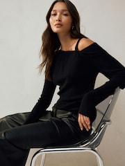 Black Soft Touch Cotton Rich Twist Shoulder Long Sleeve Jumper - Image 8 of 12
