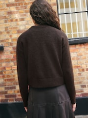 Chocolate Brown Sports Slogan V-Neck Knitted Jumper - Image 6 of 9