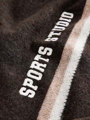 Chocolate Brown Sports Slogan V-Neck Knitted Jumper - Image 8 of 9