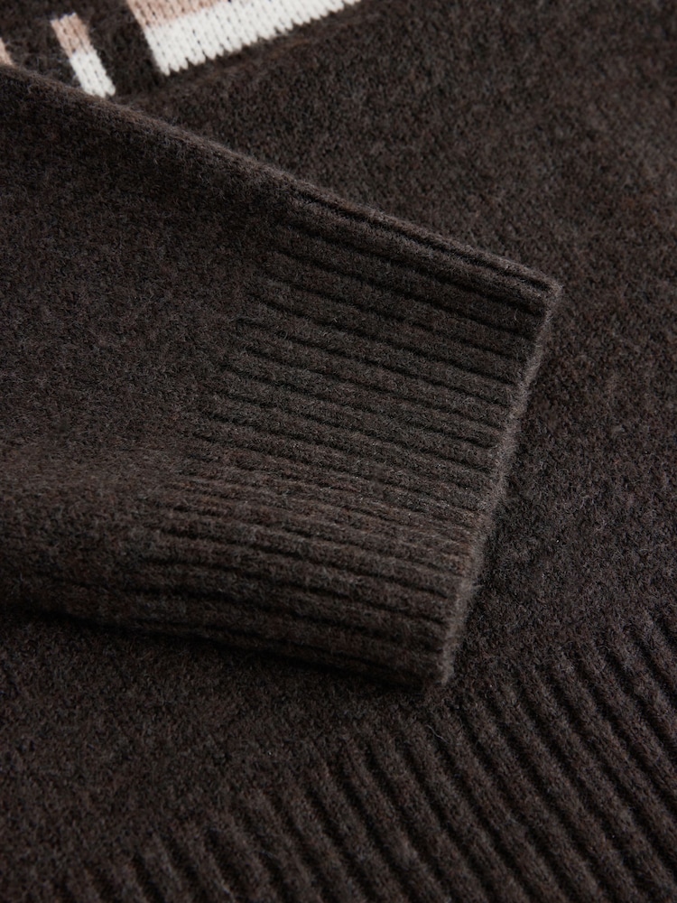 Chocolate Brown Sports Slogan V-Neck Knitted Jumper - Image 9 of 9