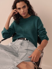 Teal Blue 100% Lambswool Crew Neck Jumper - Image 1 of 7