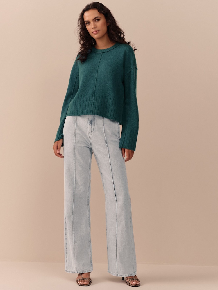 Teal Blue 100% Lambswool Crew Neck Jumper - Image 2 of 7