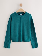 Teal Blue 100% Lambswool Crew Neck Jumper - Image 5 of 7