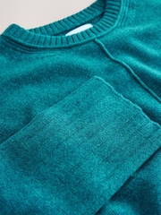 Teal Blue 100% Lambswool Crew Neck Jumper - Image 6 of 7