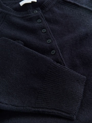 Navy Blue 100% Lambswool N.Premium Crew Neck Henley Jumper - Image 7 of 7