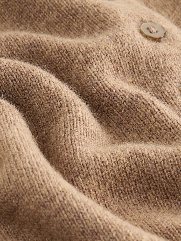 Camel Brown 100% Lambswool N.Premium Crew Neck Henley Jumper - Image 3 of 3