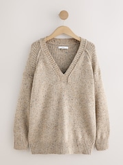 Neutral Nappy Cotton And Wool Blend Longline V-Neck Jumper - Image 1 of 8