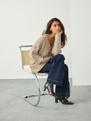 Neutral Nappy Cotton And Wool Blend Longline V-Neck Jumper - Image 5 of 8