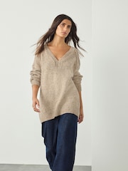 Neutral Nappy Cotton And Wool Blend Longline V-Neck Jumper - Image 6 of 8