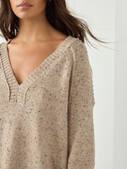 Neutral Nappy Cotton And Wool Blend Longline V-Neck Jumper - Image 7 of 8
