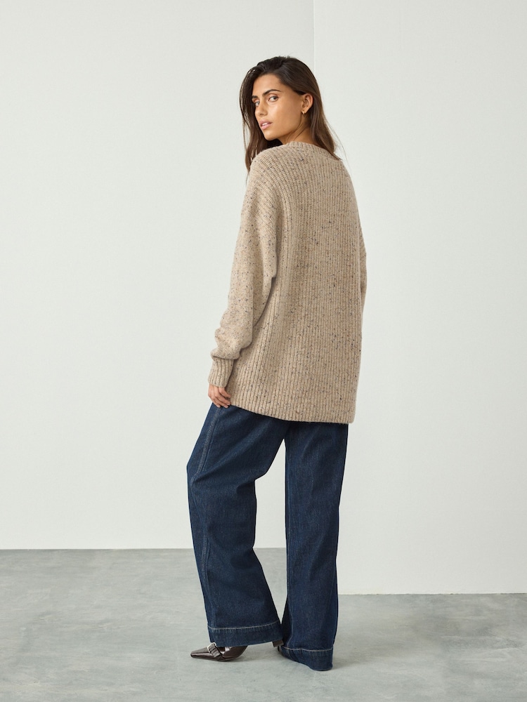 Neutral Nappy Cotton And Wool Blend Longline V-Neck Jumper - Image 8 of 8