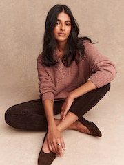 Blush Pink Nappy Cotton And Wool Blend Longline V-Neck Jumper - Image 3 of 8