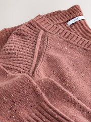 Blush Pink Nappy Cotton And Wool Blend Longline V-Neck Jumper - Image 8 of 8