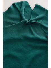 Teal Blue Soft Touch Cotton Rich Twist Shoulder Long Sleeve Jumper - Image 1 of 6