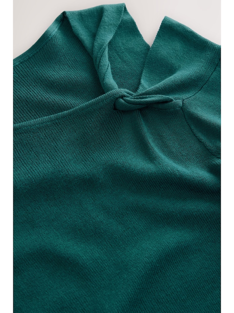 Teal Blue Soft Touch Cotton Rich Twist Shoulder Long Sleeve Jumper - Image 1 of 6