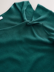 Teal Blue Soft Touch Cotton Rich Twist Shoulder Long Sleeve Jumper - Image 4 of 6