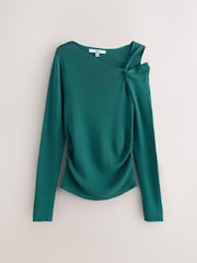 Teal Blue Soft Touch Cotton Rich Twist Shoulder Long Sleeve Jumper - Image 6 of 6