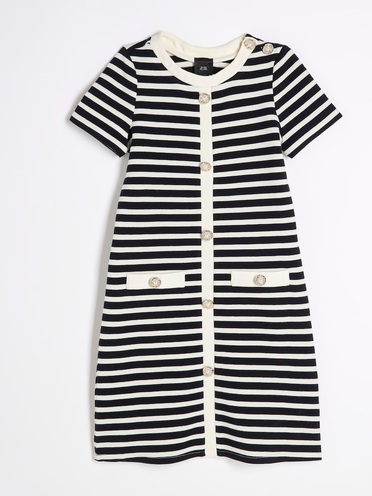 River Island Black Girls Stripe Button Shift Dress - Image 1 of 4