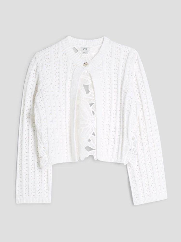 River Island White Girls Lace Back Cardigan - Image 1 of 2 River Island White Girls Lace Back Cardigan - Image 1 of 2