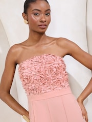 Lipsy Pink 3D Floral Bandeau Wide Leg Jumpsuit - Image 2 of 4
