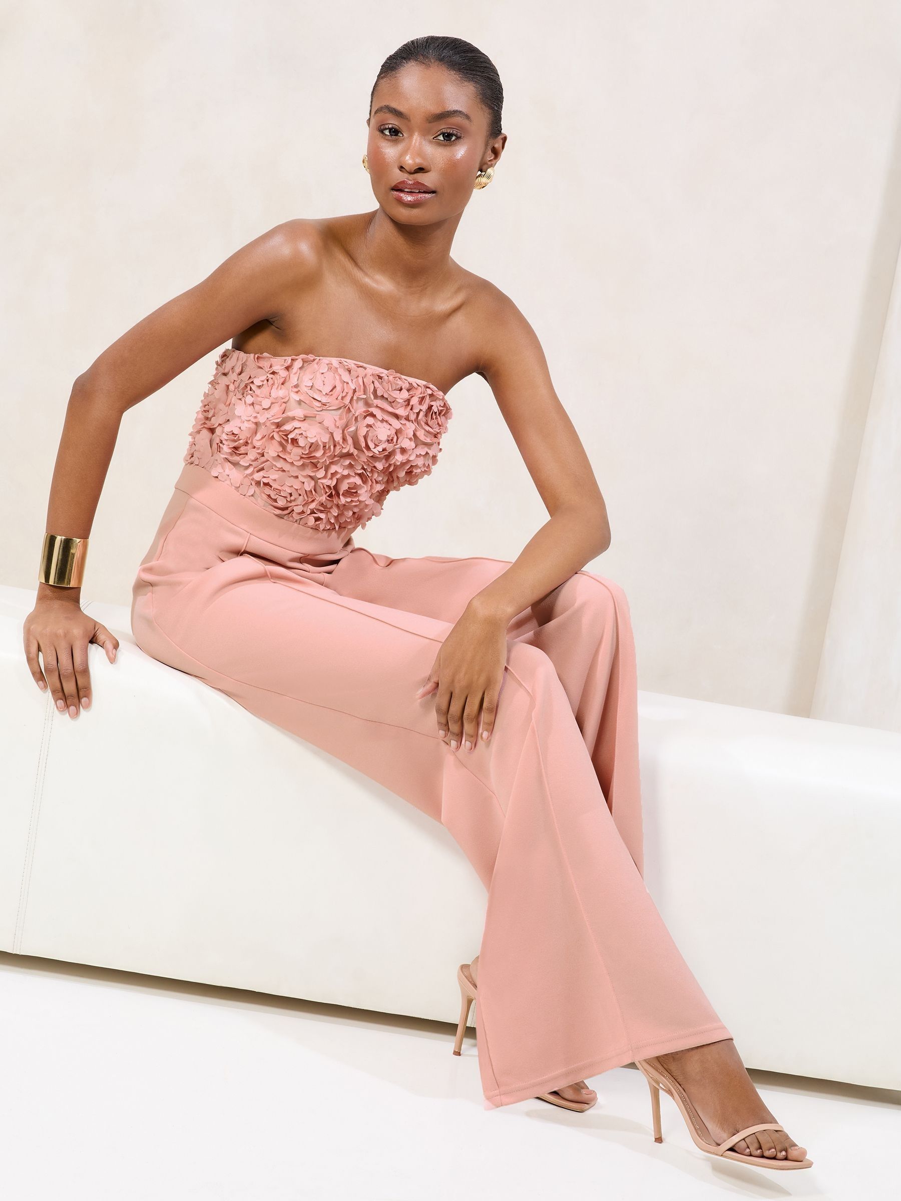 Buy Lipsy Pink 3D Floral Bandeau Wide Leg Jumpsuit from the Next