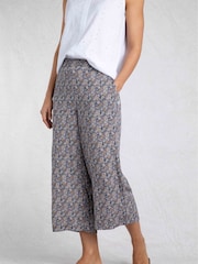 Blauw - Weird Fish Sarita Crinkle Viscose Printed Wide Leg Cropped Trousers - Image 1 of 5