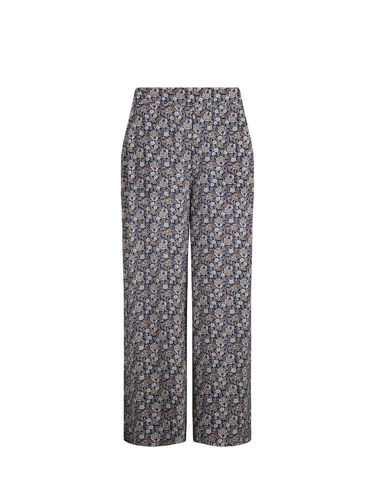 Blauw - Weird Fish Sarita Crinkle Viscose Printed Wide Leg Cropped Trousers - Image 5 of 5